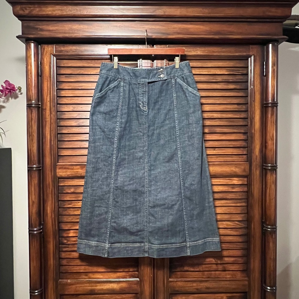 Vintage Liz Claiborne Denim Maxi Skirt Size 12 Paneled Hidden Floral Waistband